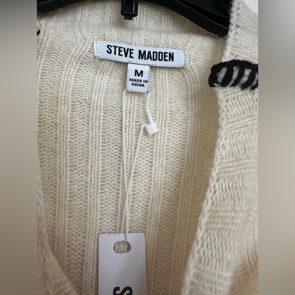 Steve Madden Women's Gemma Dress Ribbed Mock Neck White Black Stitching - Picture 7 of 11